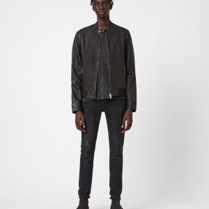 Hopkin black leather jacket for men - Image 2