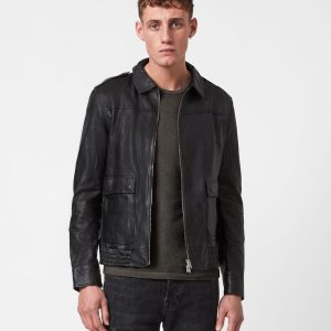 Mack black leather aviator jacket for men