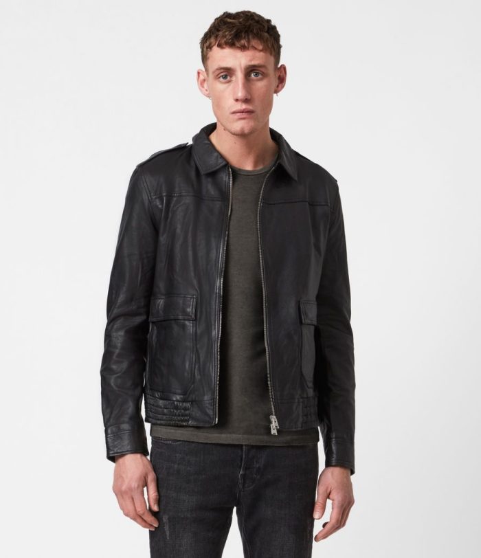 Mack black leather aviator jacket for men