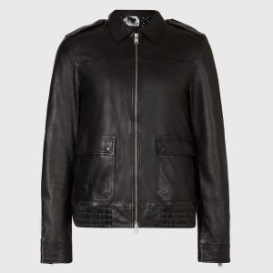 Mack black leather aviator jacket for men - Image 2