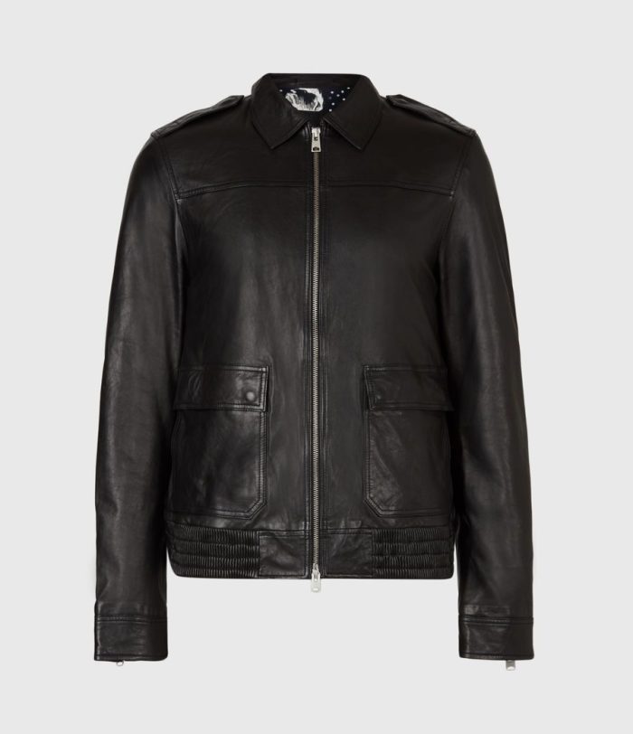 Mack black leather aviator jacket for men - Image 2