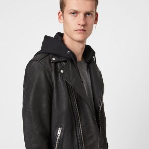 Renzo black leather biker jacket for men