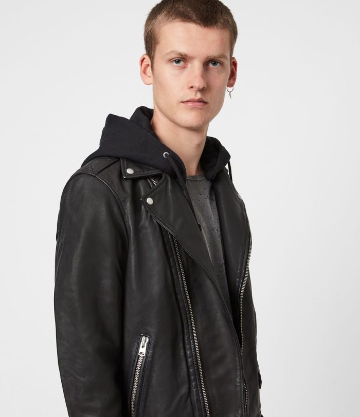 Renzo black leather biker jacket for men
