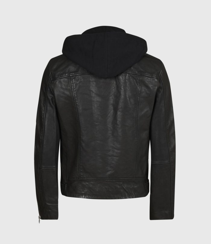 Renzo black leather biker jacket for men - Image 4