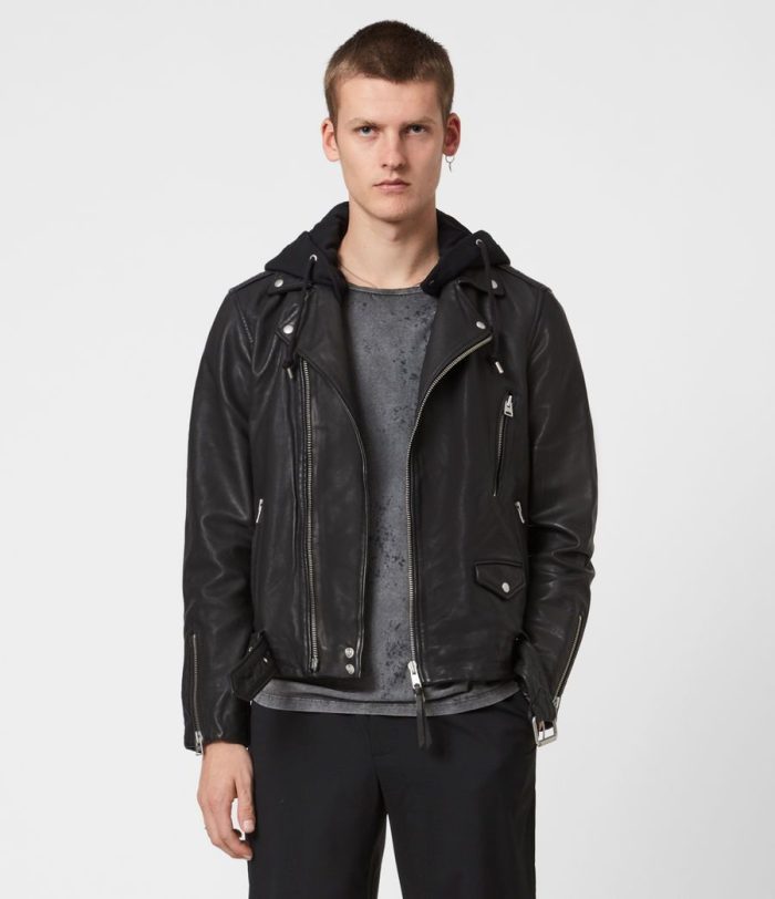Renzo black leather biker jacket for men - Image 3