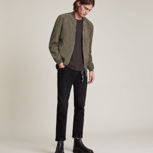 Kemble khaki green suede bomber jacket for men