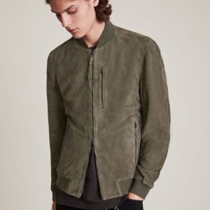 Kemble khaki green suede bomber jacket for men - Image 2