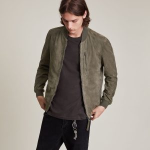 Kemble khaki green suede bomber jacket for men - Image 3