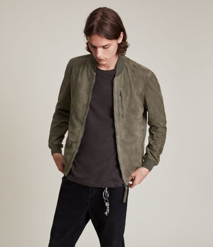 Kemble khaki green suede bomber jacket for men - Image 3