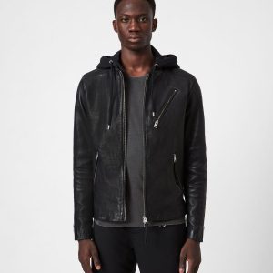Harwood black leather biker jacket for men