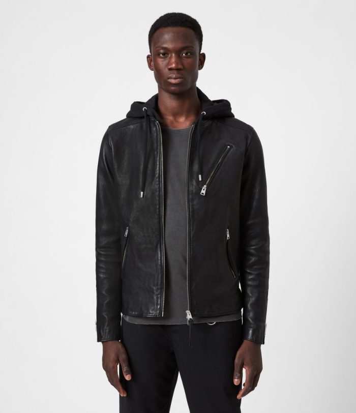 Harwood black leather biker jacket for men