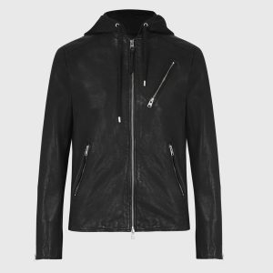 Harwood black leather biker jacket for men - Image 2