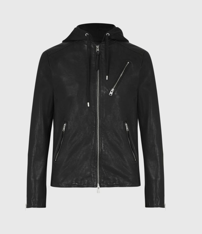 Harwood black leather biker jacket for men - Image 2
