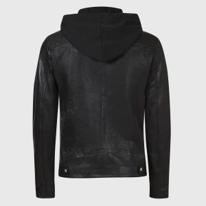Harwood black leather biker jacket for men - Image 4