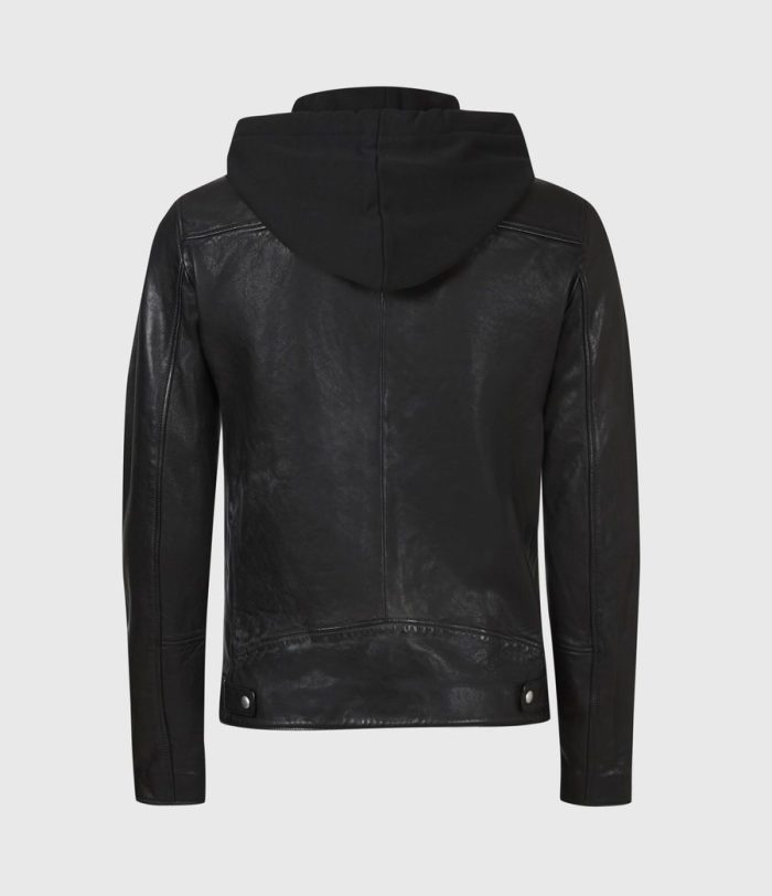 Harwood black leather biker jacket for men - Image 4