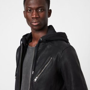 Harwood black leather biker jacket for men - Image 3