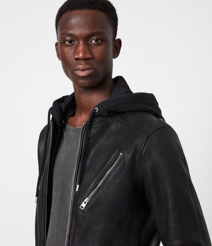Harwood black leather biker jacket for men - Image 3