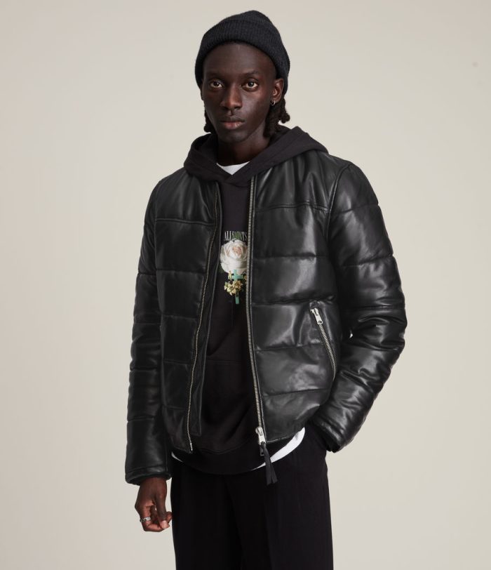 Russel black leather puffer jacket for men - Image 3