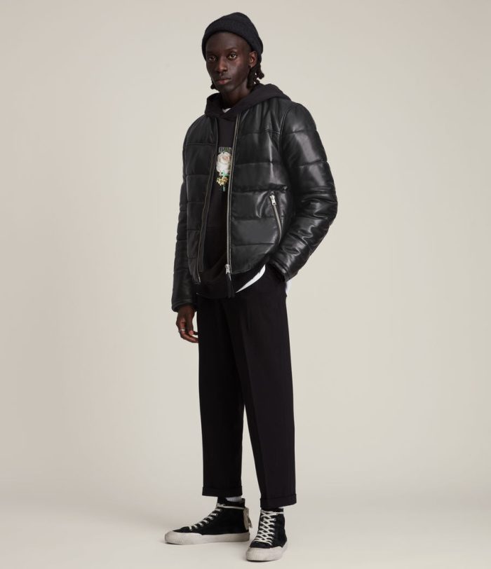 Russel black leather puffer jacket for men - Image 4