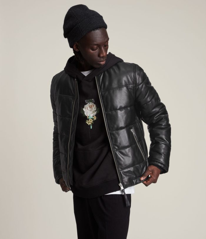 Russel black leather puffer jacket for men - Image 2