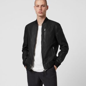 Boyton black leather bomber jacket for men
