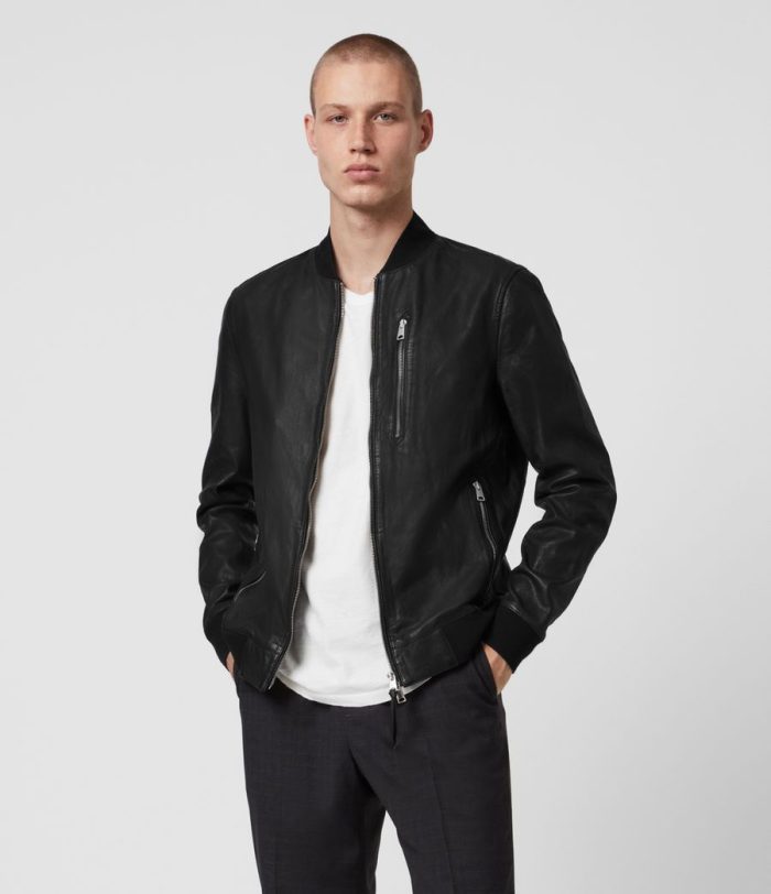 Boyton black leather bomber jacket for men