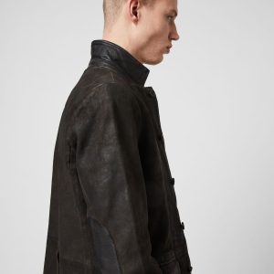Survey black leather jacket for men - Image 3