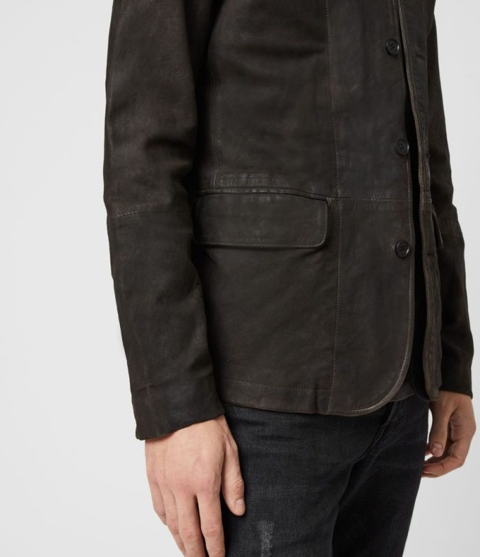 Survey black leather jacket for men - Image 4