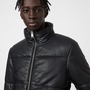 Coronet black leather puffer jacket for men