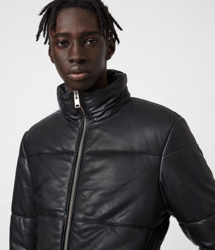 Coronet black leather puffer jacket for men