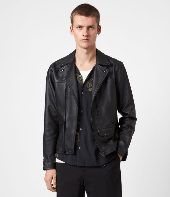 Roso black leather biker jacket for men - Image 2