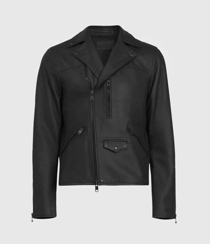 Roso black leather biker jacket for men - Image 3