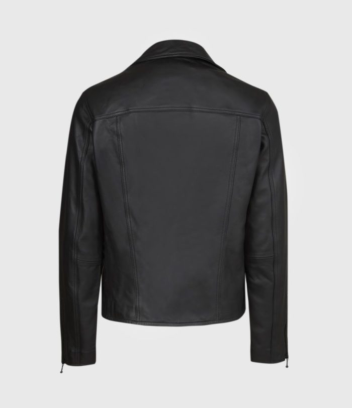 Roso black leather biker jacket for men - Image 4