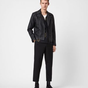 Roso black leather biker jacket for men