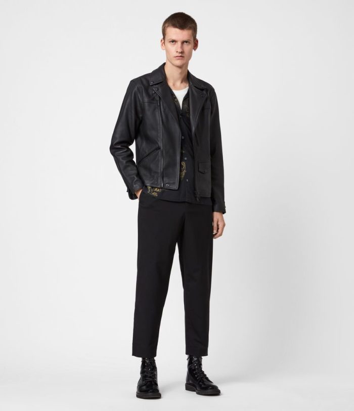 Roso black leather biker jacket for men
