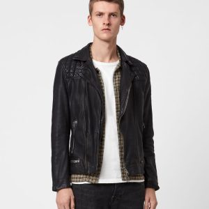 Conroy black leather biker jacket for men