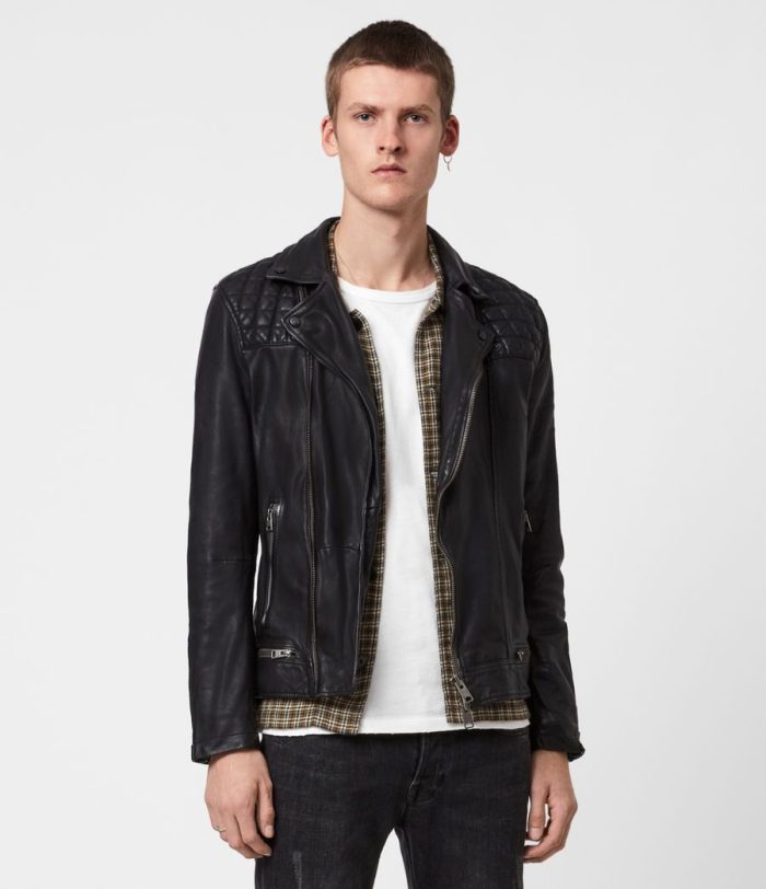 Conroy black leather biker jacket for men