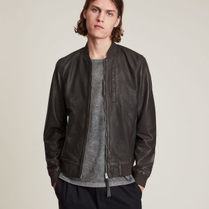 Bales black leather bomber jacket for men