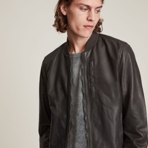 Bales black leather bomber jacket for men - Image 2