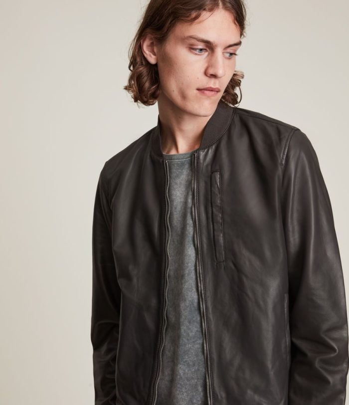 Bales black leather bomber jacket for men - Image 2