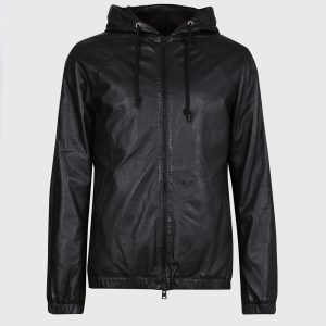 Penton black leather hoodie jacket for men - Image 4