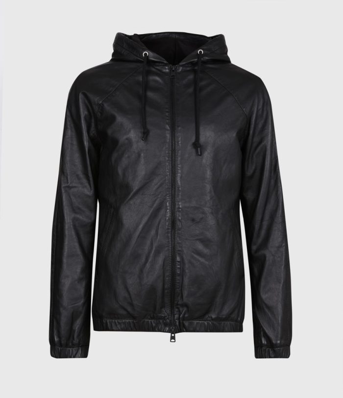 Penton black leather hoodie jacket for men - Image 4