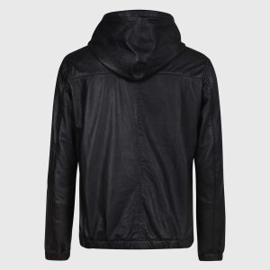 Penton black leather hoodie jacket for men - Image 3