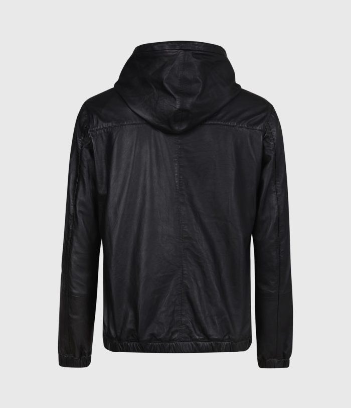 Penton black leather hoodie jacket for men - Image 3