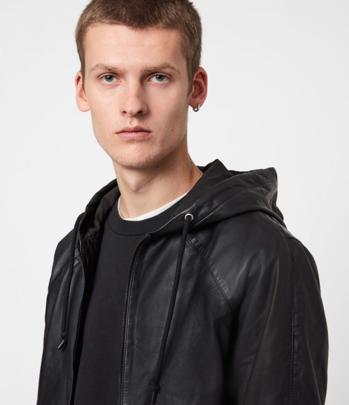 Penton black leather hoodie jacket for men - Image 2
