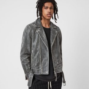 Rashi black leather biker jacket for men