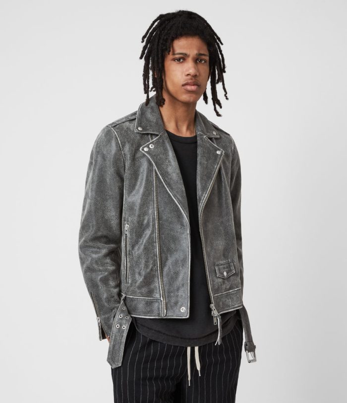 Rashi black leather biker jacket for men