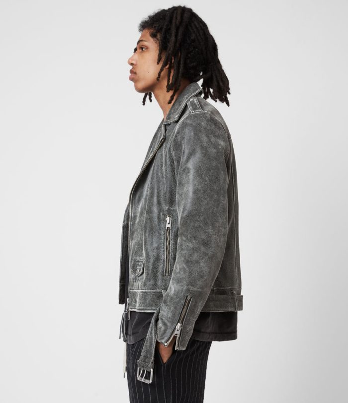 Rashi black leather biker jacket for men - Image 3