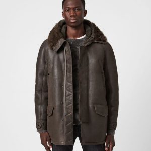 Reidun shearling brown leather jacket for men - Image 2