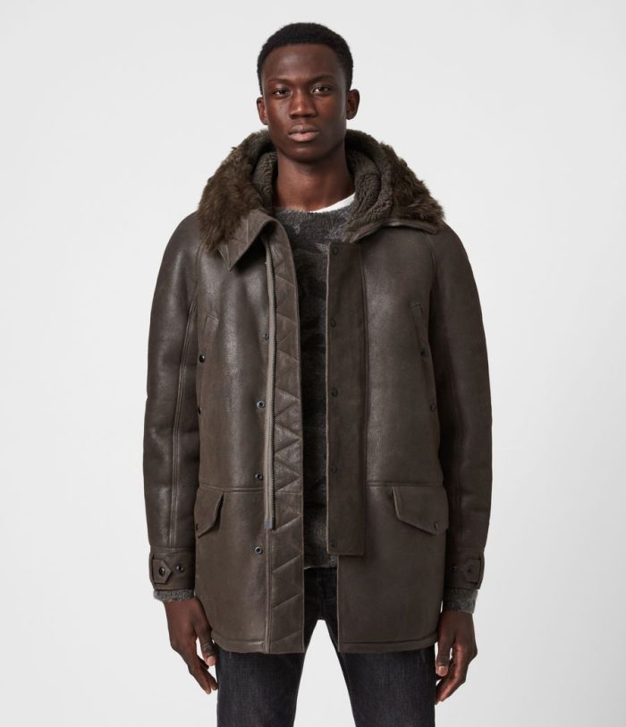 Reidun shearling brown leather parka jacket for men